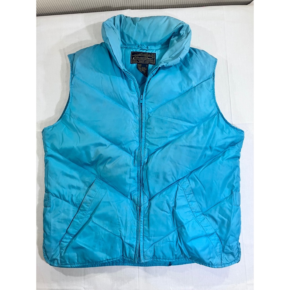Eddie Bauer Womens Puffer‎ Vest Blue Goose Down Outdoor Quilted Full Zip L
